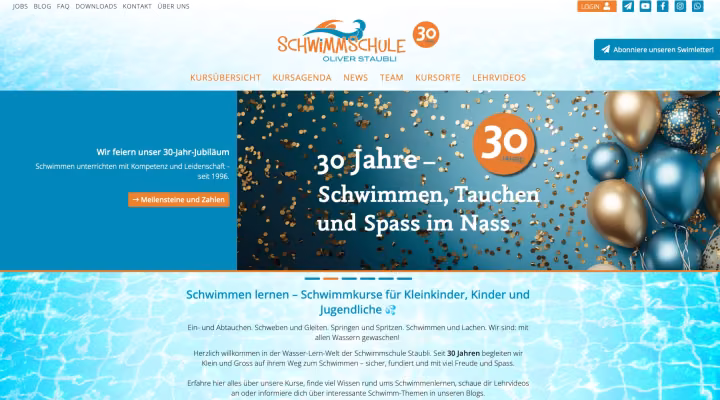 Website der Schwimmschule Staubli mit Kursverwaltung, Online-Anmeldungen, Teilnehmermanagement und digitalen Lernangeboten